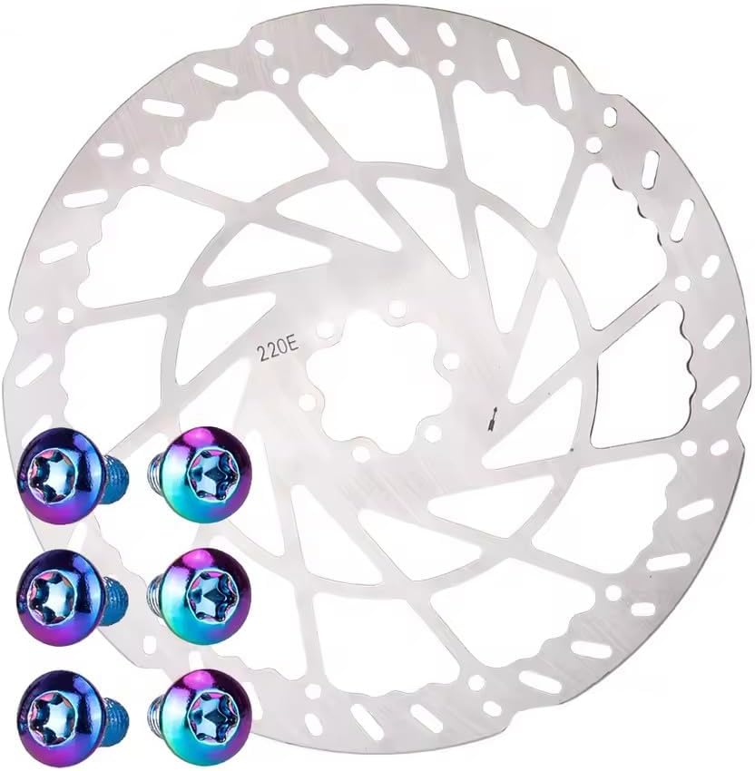 220Mm Bike Disc Brake Rotor Thicken 2.3Mm, More Durable Stainless Steel Bicycle Disc Brake Rotor with Colored Bolts for Road Bike, Mountain Bike, MTB, BMX (220Mm)