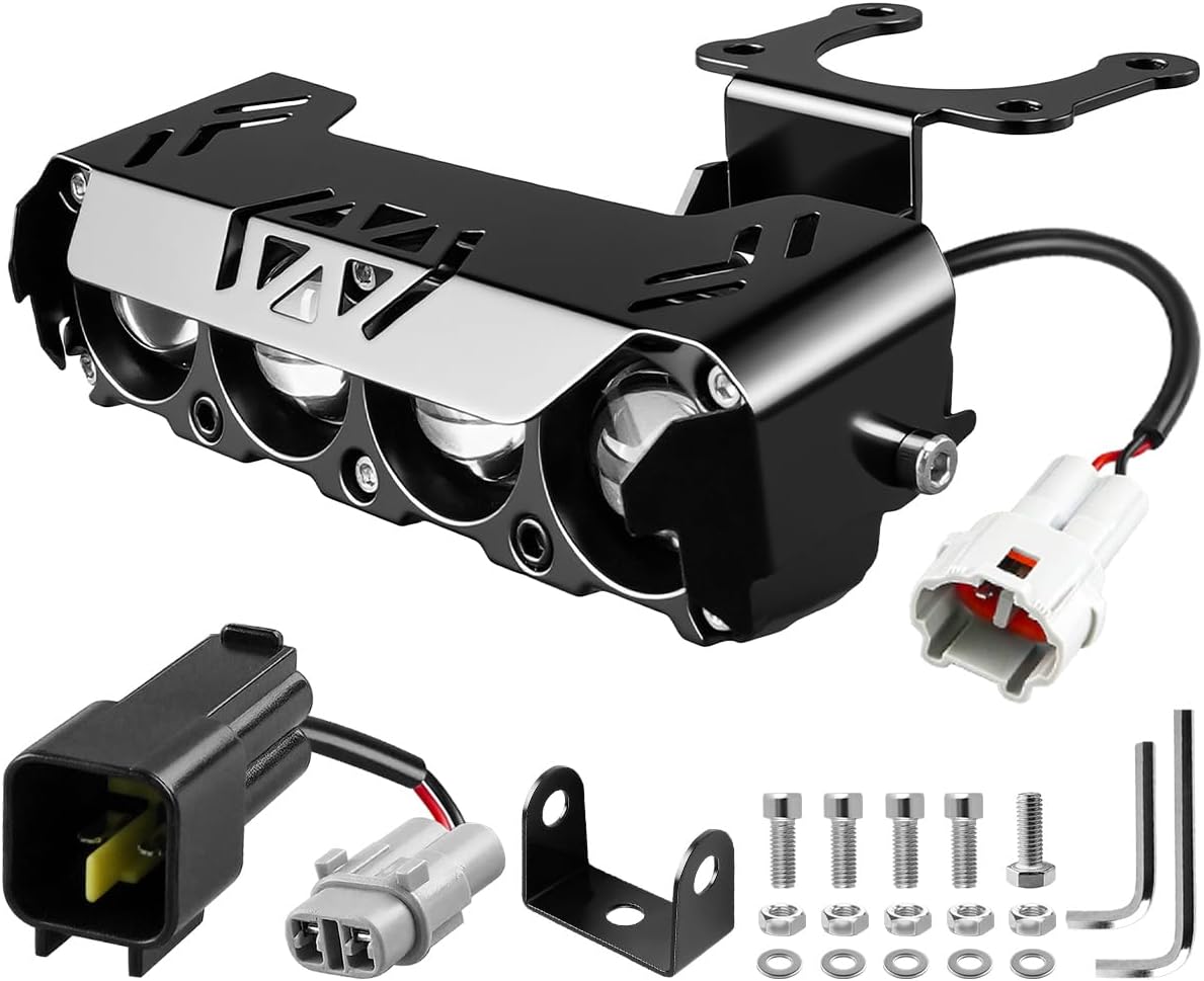 Upgrade Headlight Kit Fits for Talaria Sting R MX4 Sur-Ron Segway X260, Four Bulbs and Protective Covers, Plug and Play Motorcycle LED Front Light with Adjustable Bracket & Adapter Harness