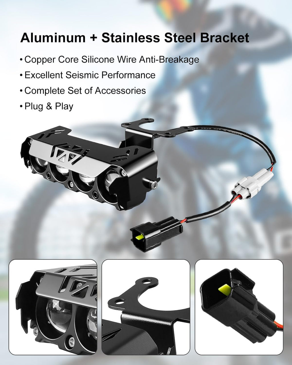 Upgrade Headlight Kit Fits for Talaria Sting R MX4 Sur-Ron Segway X260, Four Bulbs and Protective Covers, Plug and Play Motorcycle LED Front Light with Adjustable Bracket & Adapter Harness