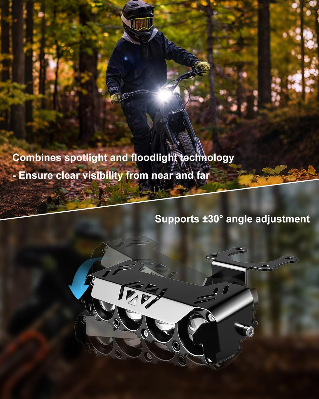 Upgrade Headlight Kit Fits for Talaria Sting R MX4 Sur-Ron Segway X260, Four Bulbs and Protective Covers, Plug and Play Motorcycle LED Front Light with Adjustable Bracket & Adapter Harness